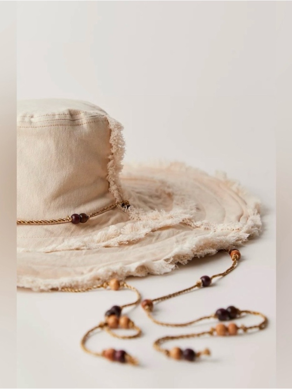 Free People x Rahi Fiji Frayed Fabric Beaded Beach Sun Hat NWT